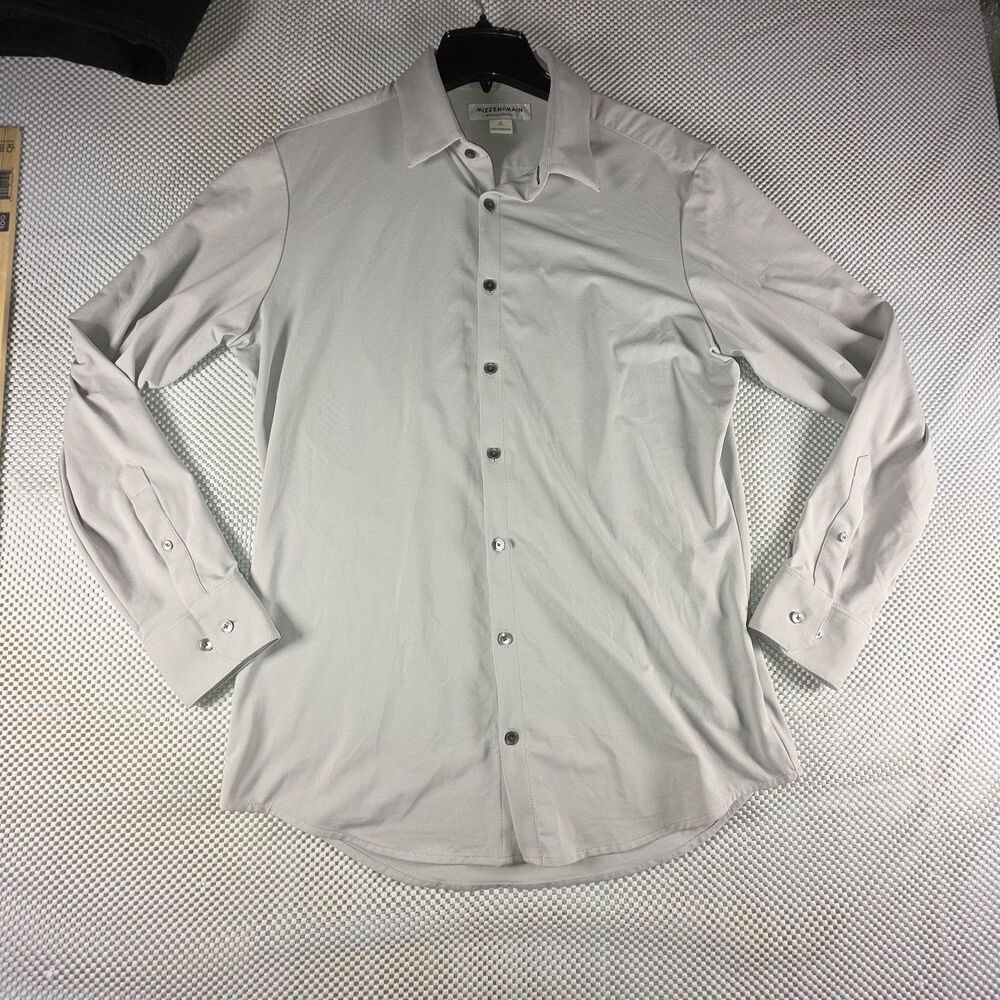 Mizzen + Main Mens Medium Trim Fit Gray Performance Long Sleeve Button Down...